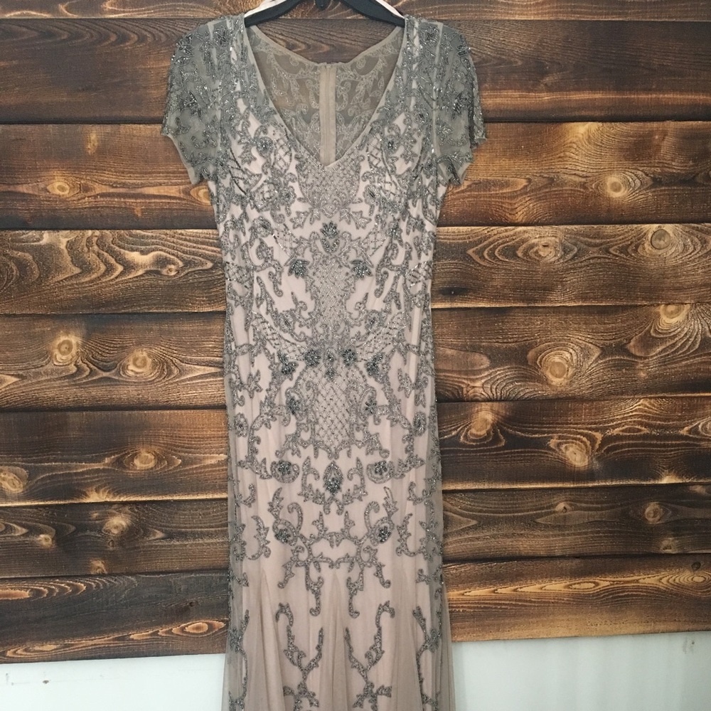 Adrianna Papell short sleeve beaded gown